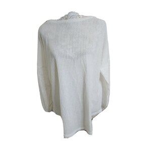 Patpat White Cotton Blend Long Eyelet Sleeve Top, Size 2XL